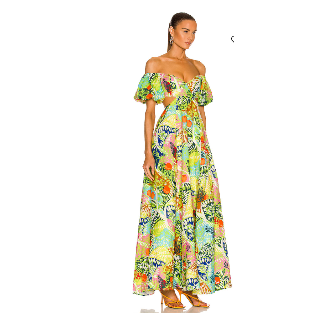 Staud coliseum cutout puff sleeve linen maxi dress Size 6 - Picture 2 of 9